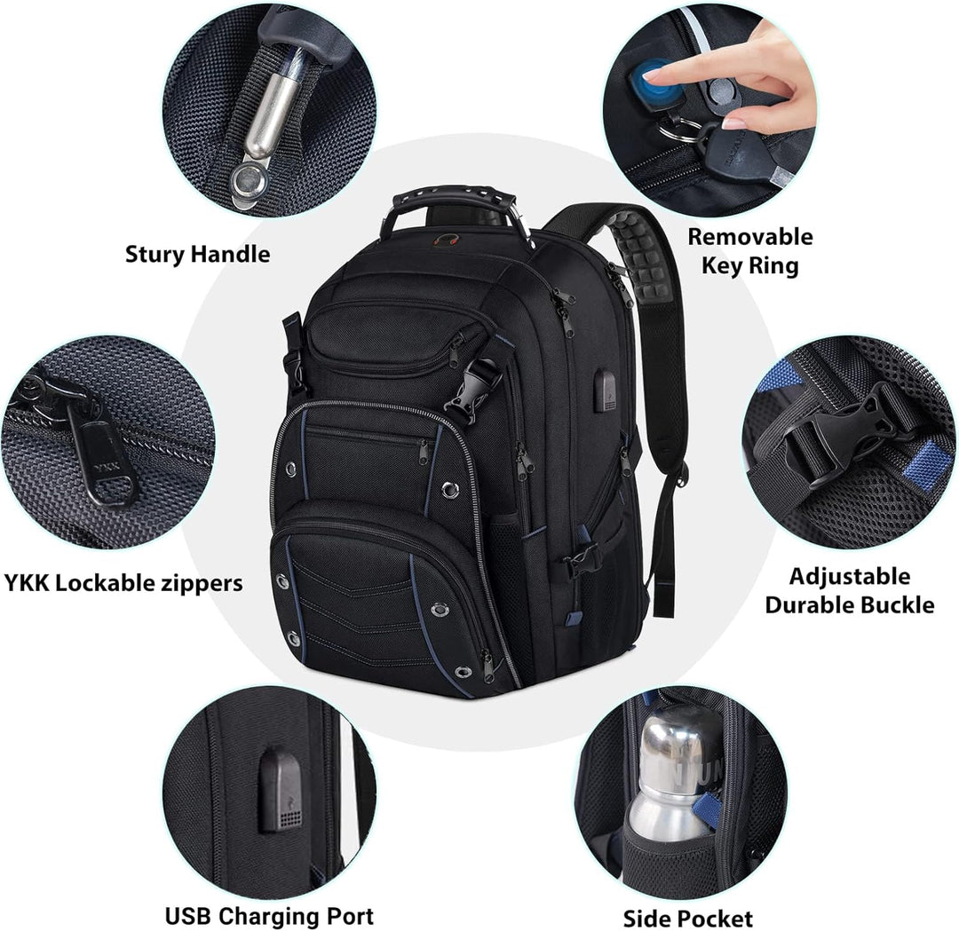 55L Extra-Large Travel Laptop Backpack with USB Charging and RFID Security