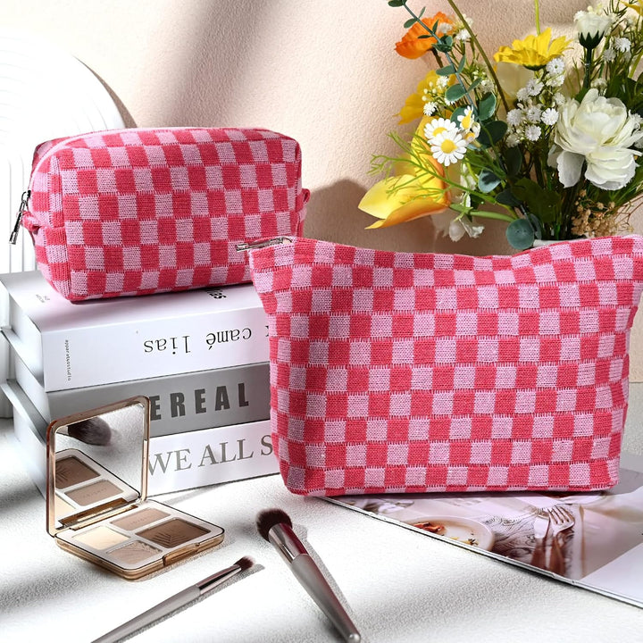Must-Have Checked Make-up Bag Set-Red-The Livary
