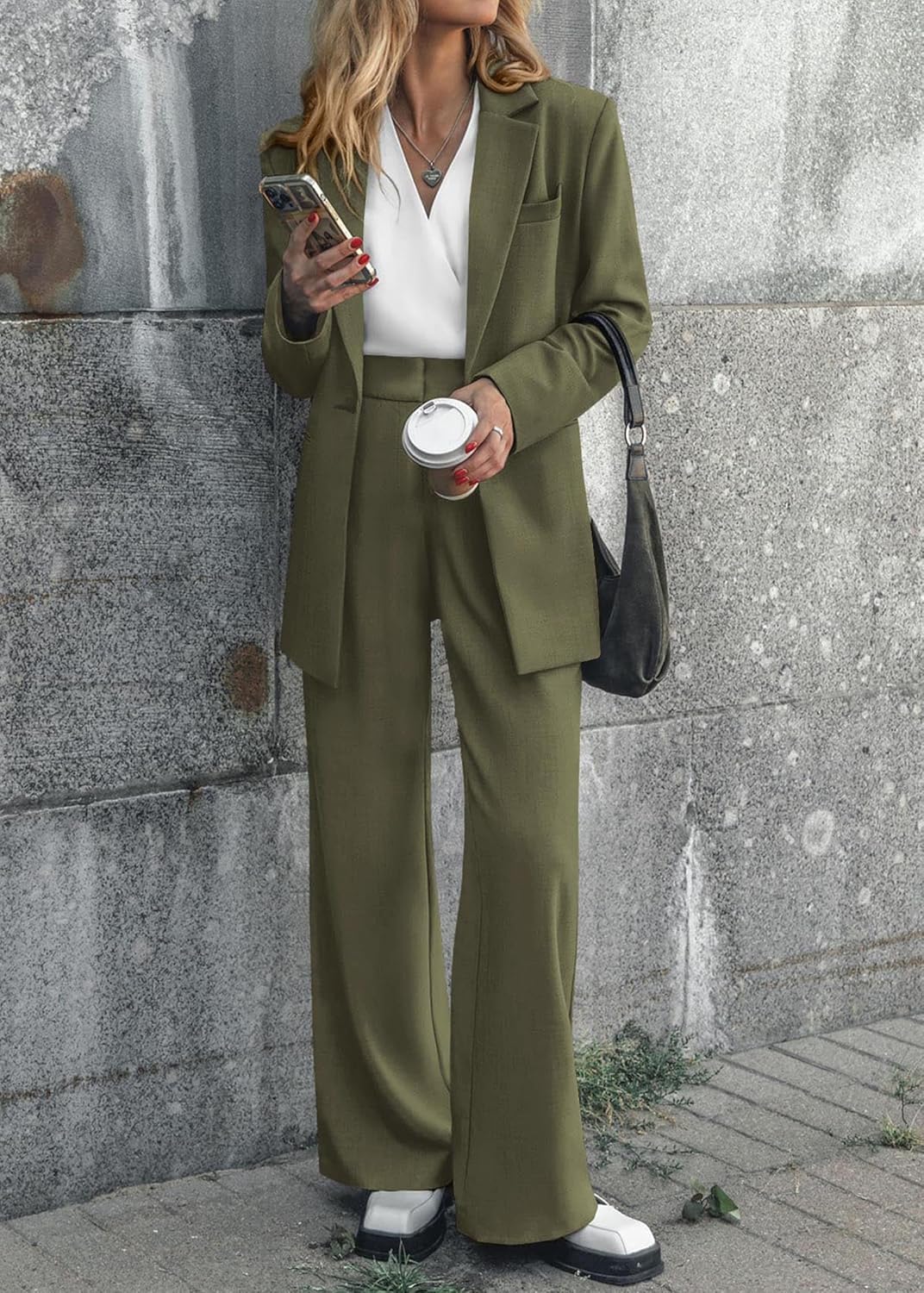 Stylish Blazer and Trouser Set - Mia-Olive green-S-The Livary