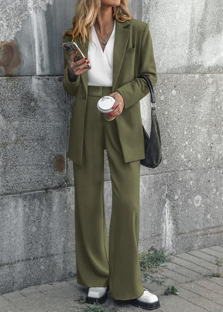 Stylish Blazer and Trouser Set - Mia-Olive green-S-The Livary