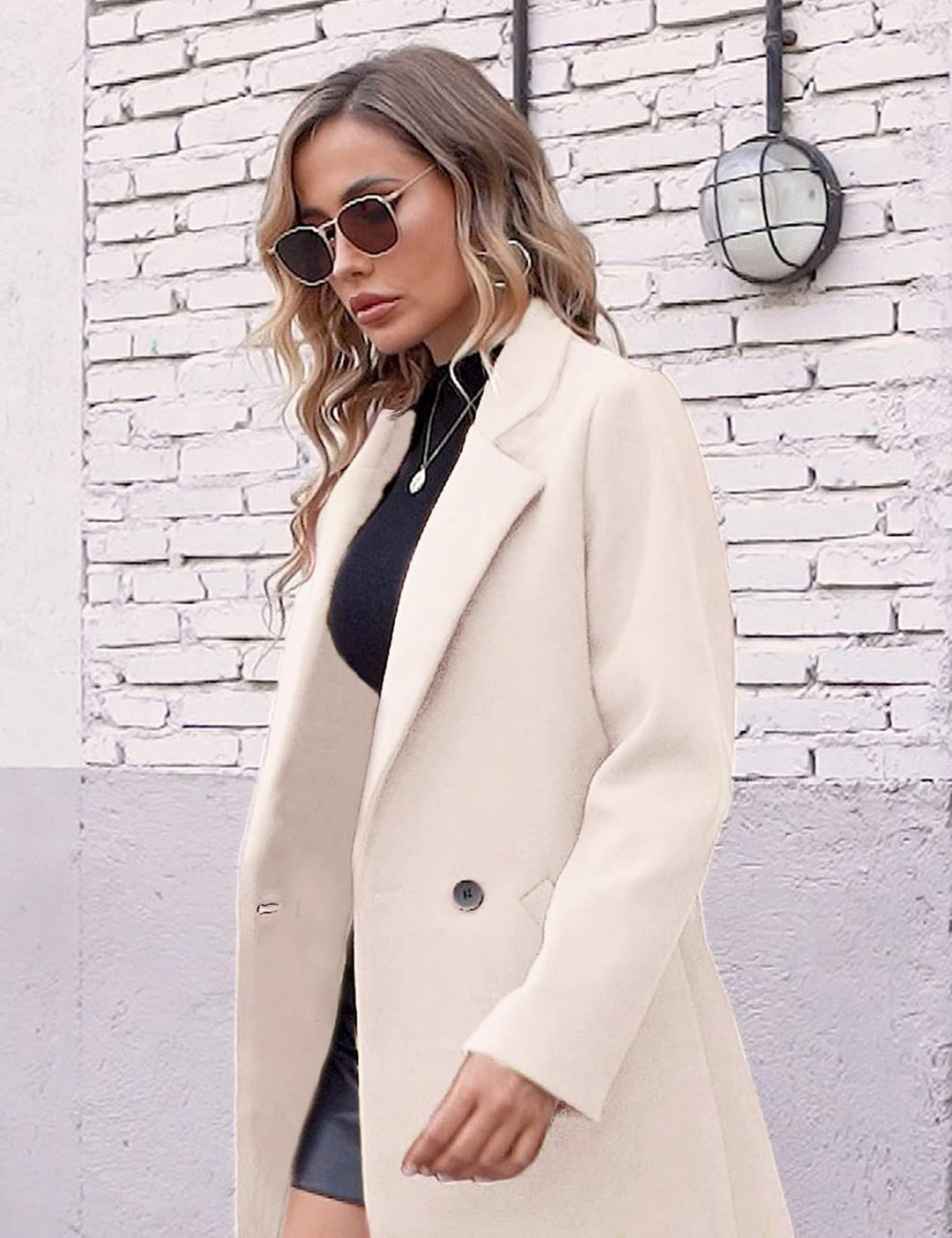 Ladies' Winter Wool Coat with Notch Lapels - Sofia-Beige-XS-The Livary
