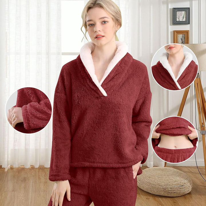 Fluffy Pyjama Set for Women - CozyPlush-Dark blue-S-The Livary