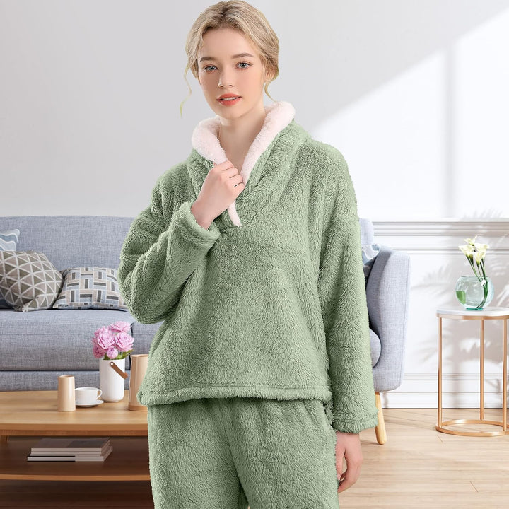 Fluffy Pyjama Set for Women - CozyPlush-Dark blue-S-The Livary