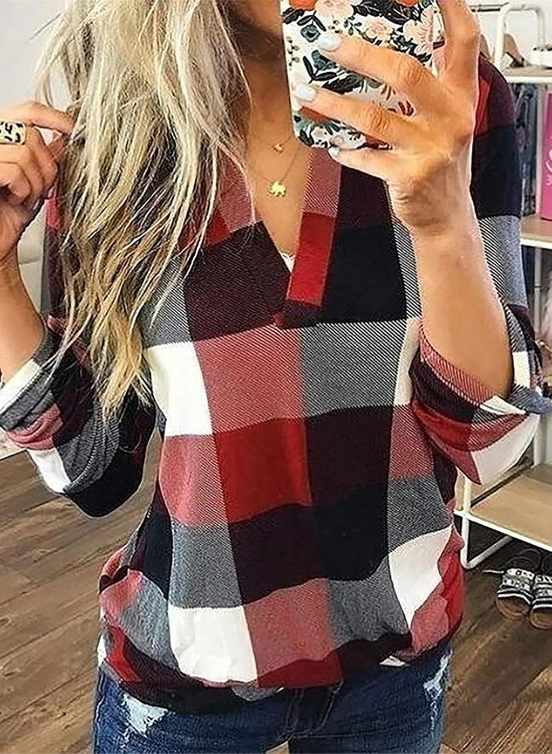 Stylish Casual Checked Ladies' Blouse - Lara-Black-S-The Livary