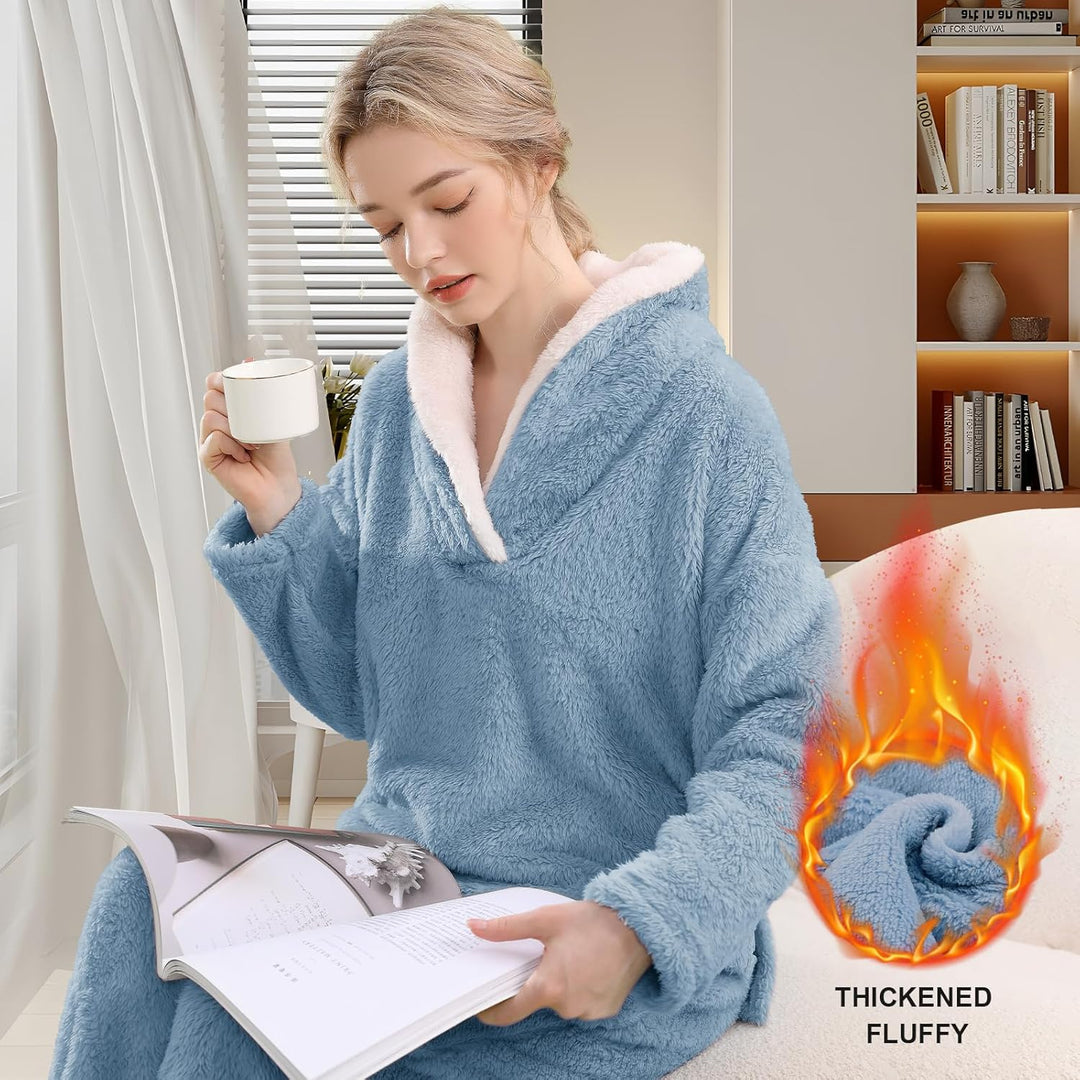 Fluffy Pyjama Set for Women - CozyPlush-Dark blue-S-The Livary