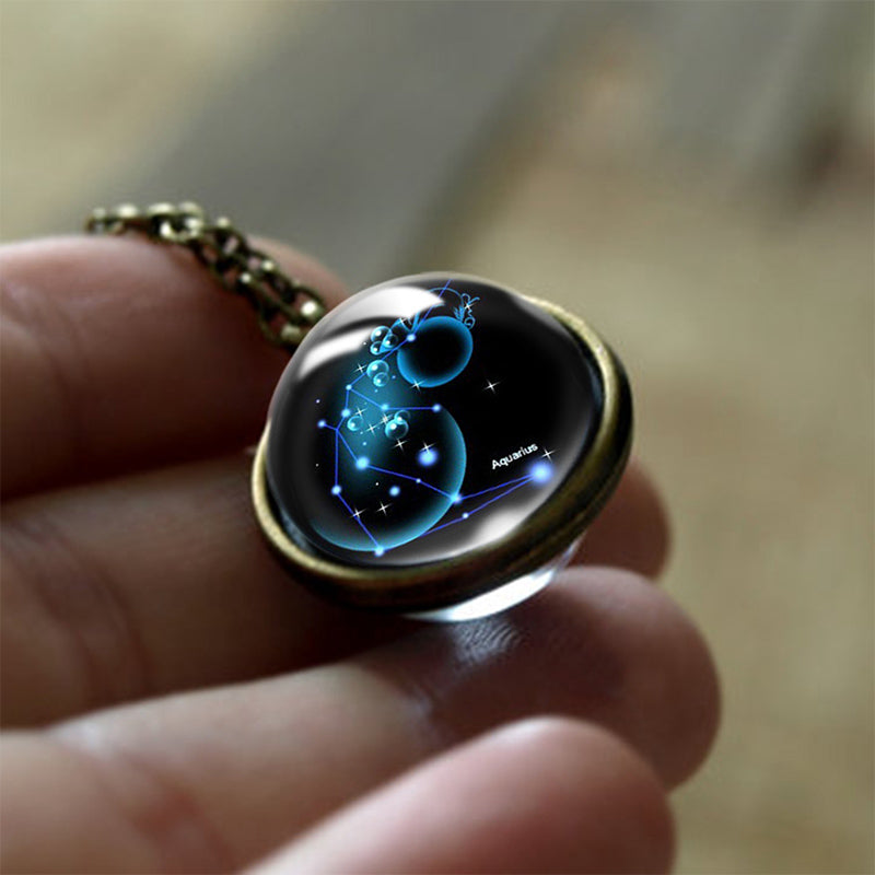Glass 12 Zodiac Sign Protective Pendant - Sofia-Aquarius-The Livary