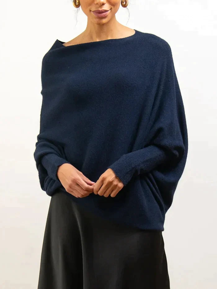 Asymmetric Oversized Women's Sweater - Sophia-Dark blue-The Livary