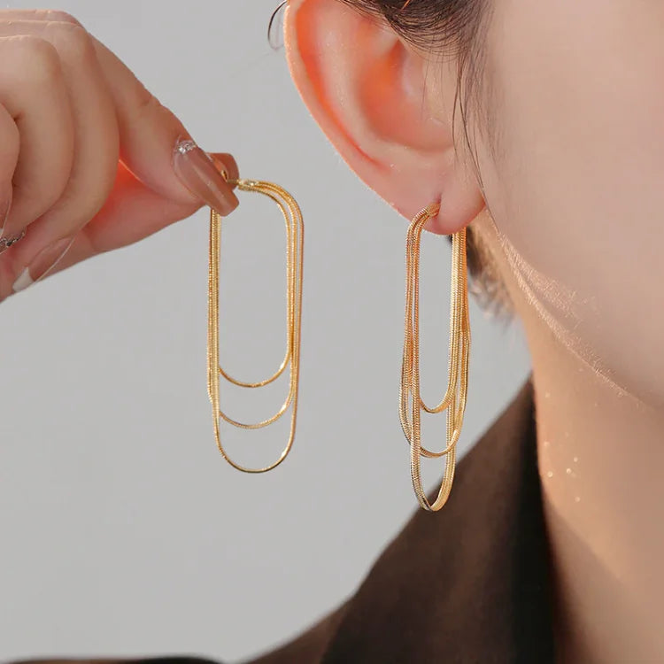 Three-Layer Chain Earrings - Aurelia-Gold-The Livary