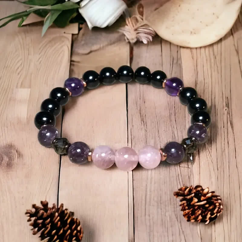 0.31 in Rose Quartz Obsidian Amethyst Beaded Bracelet - Aurora-The Livary