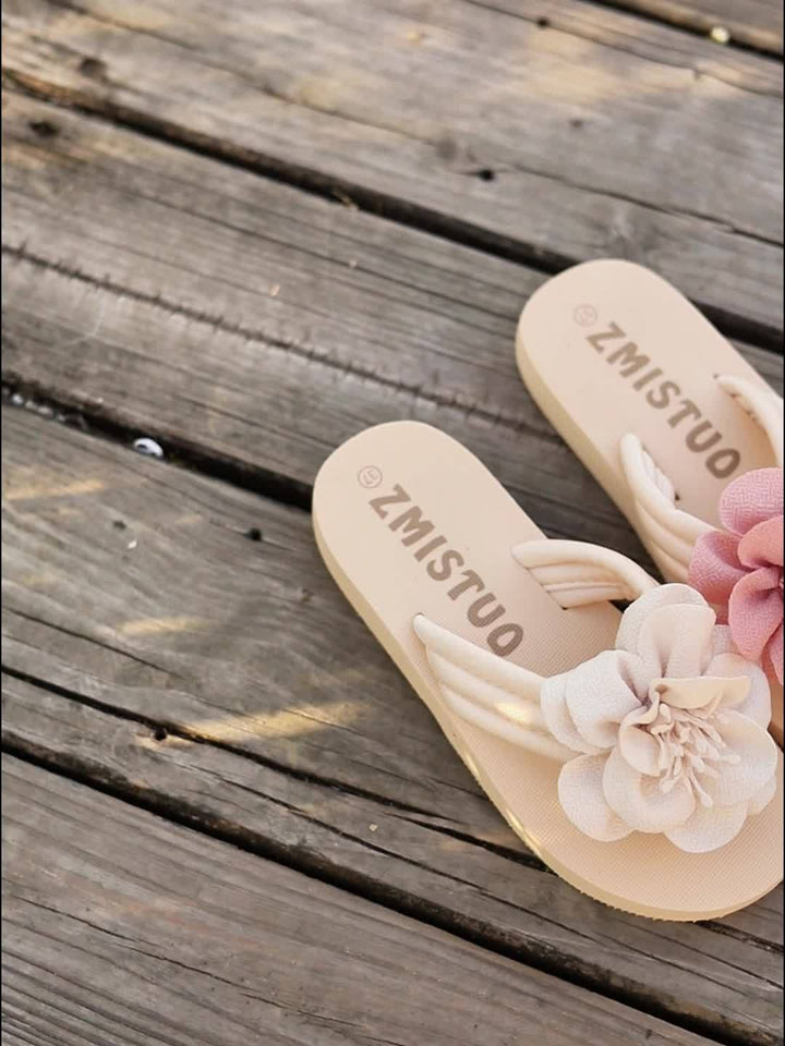 Stylish women's slippers with floral detail for summer - FlowerStep-Beige-3-The Livary
