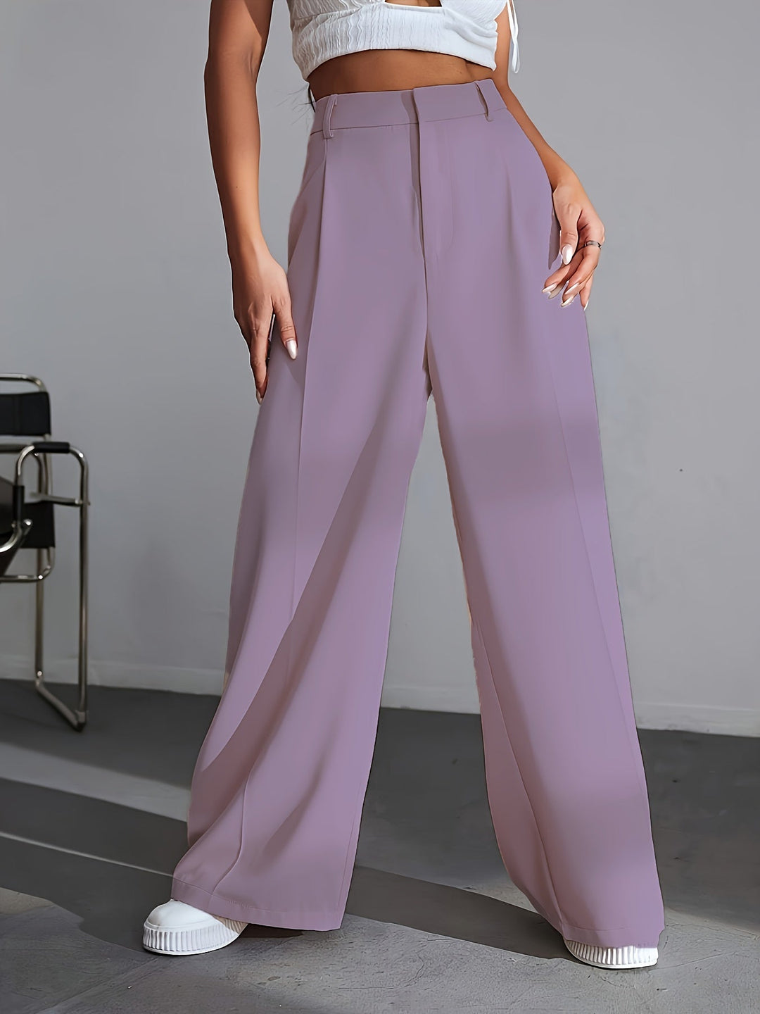 Luxury Plain Trousers With Wide Legs - Lana-S-Purple-The Livary