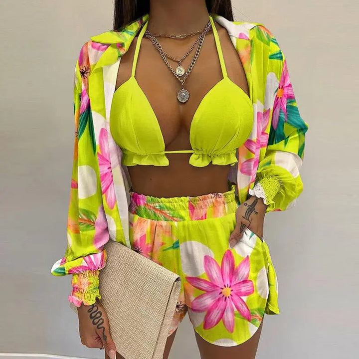Stylish 3-piece summer outfit for the beach and pool - TropenGlow-Fluorescent green-S-The Livary