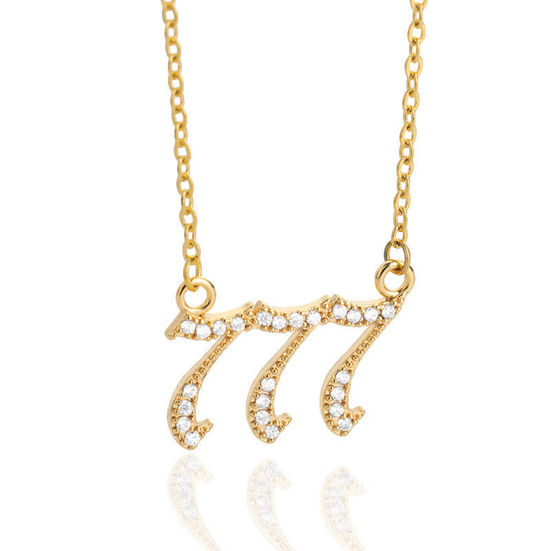 Zirconia Angel Numbers Necklace - Seraphina-Gold-777-The Livary