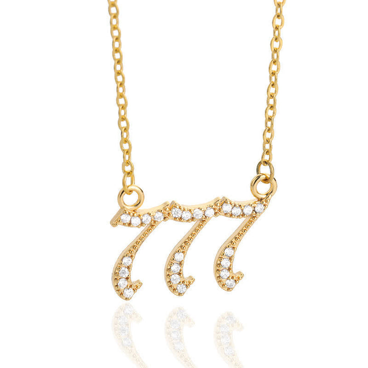 Zirconia Angel Numbers Necklace - Seraphina-Gold-777-The Livary