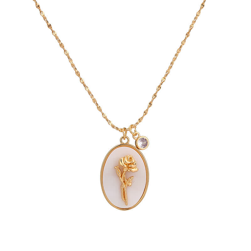 Birthstone with Birth Flowers Necklace - Aurora-June - Rose-The Livary