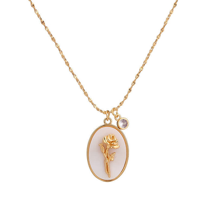 Birthstone with Birth Flowers Necklace - Aurora-June - Rose-The Livary