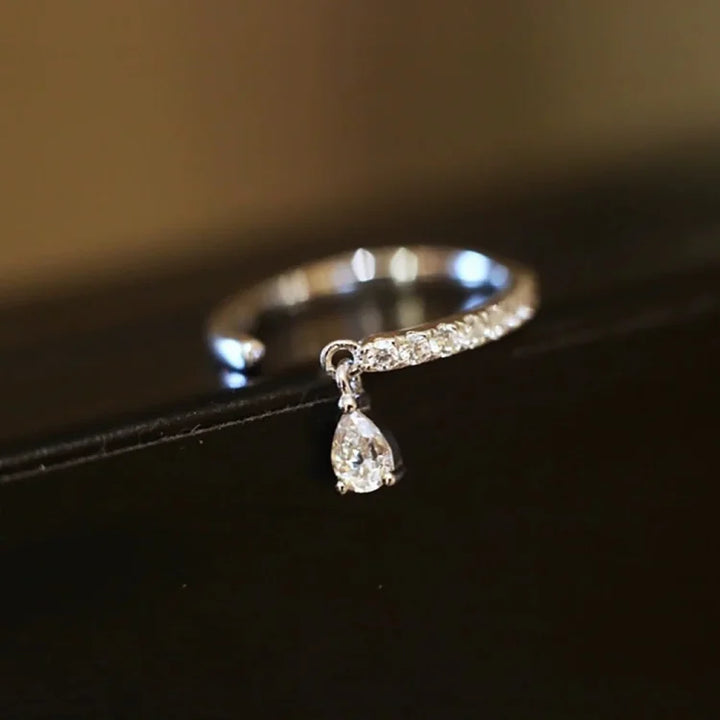 Adjustable Water Drop Ring - Isaline-Silver-The Livary