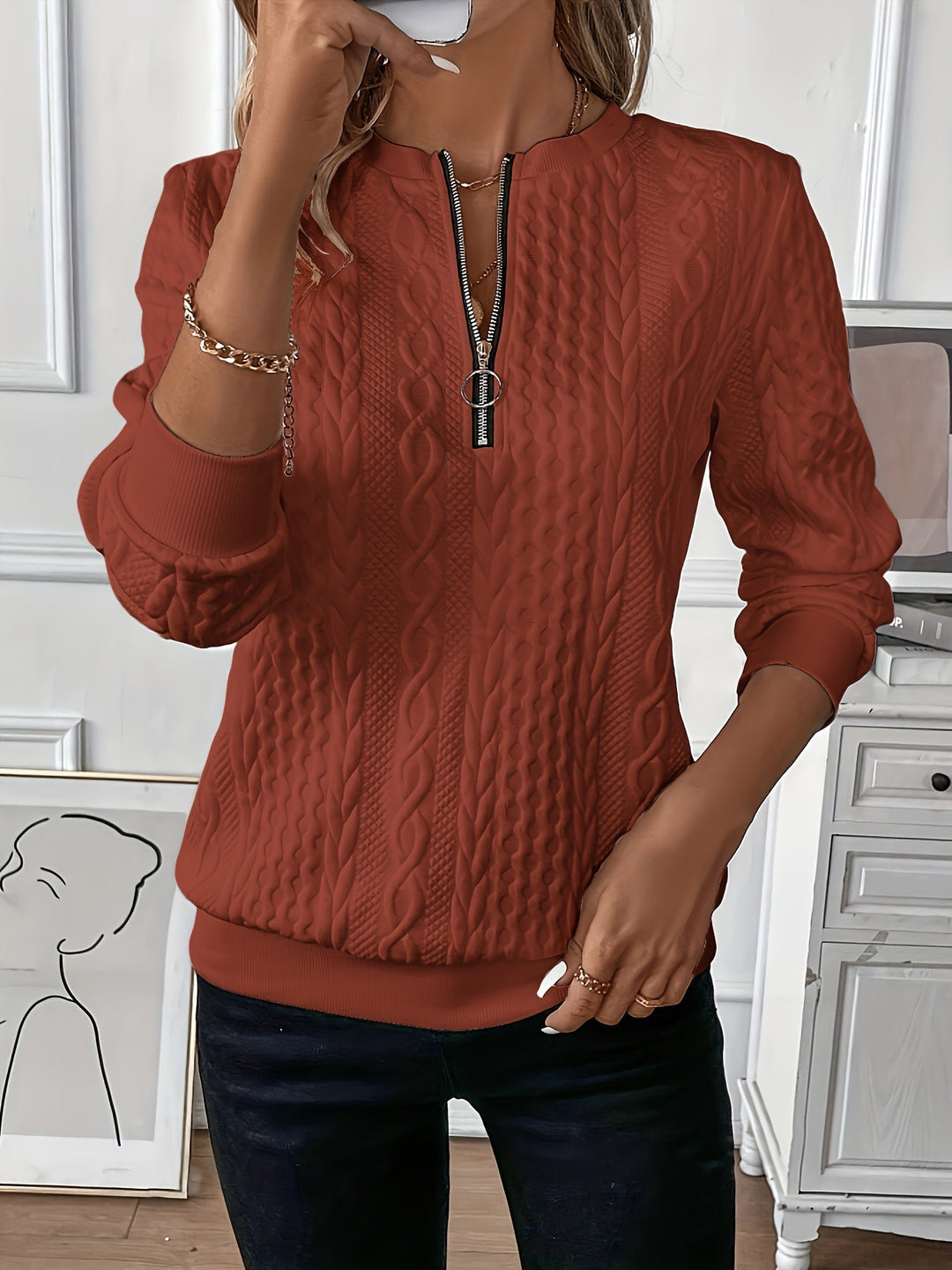 Comfortable Zip Jumper for Women - Ella-Red-S-The Livary