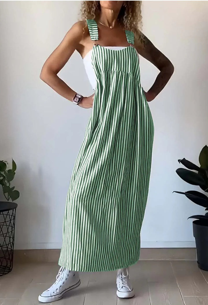 Stylish Striped Casual Jumpsuit with Comfort Cut – Liana-Green-S-The Livary