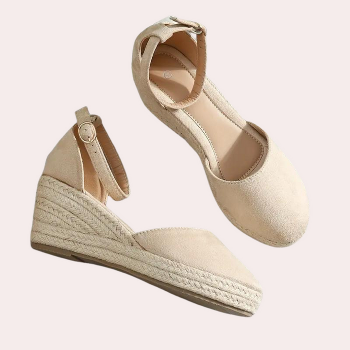 Comfortable women's wedges with adjustable strap & wedge heel – Alina-Apricot-3-The Livary