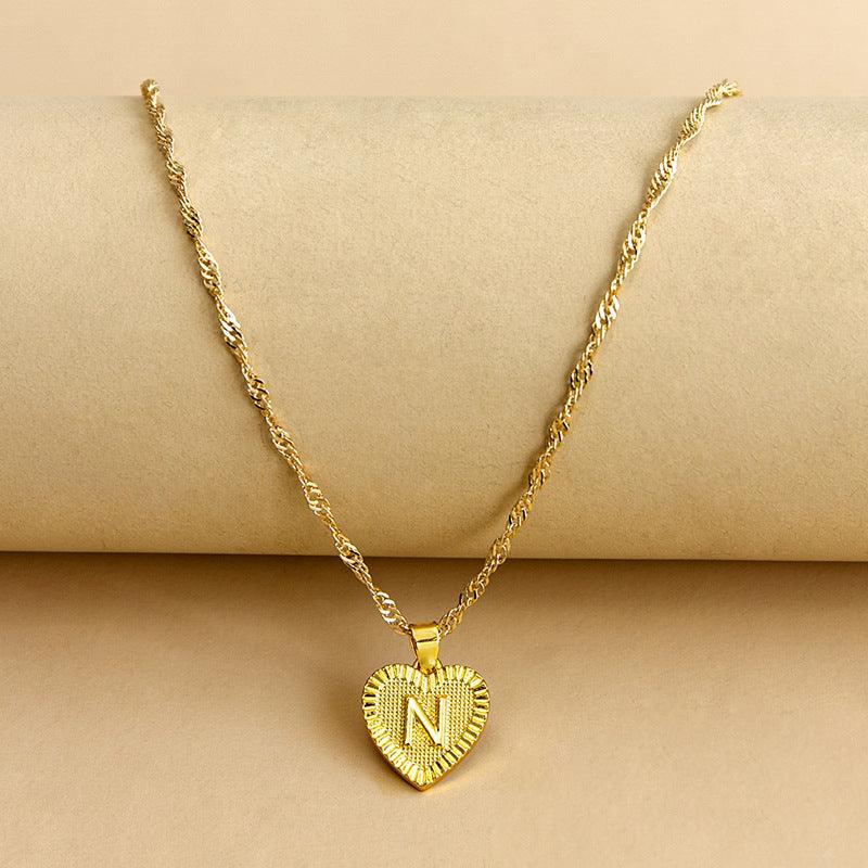 Gold Initial Heart Pendant Necklace - Amara-N-The Livary