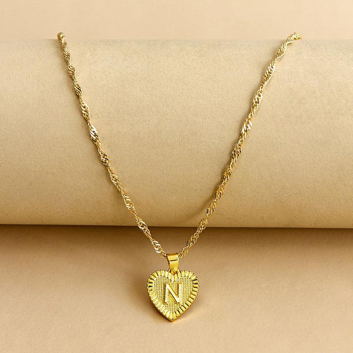Gold Initial Heart Pendant Necklace - Amara-N-The Livary
