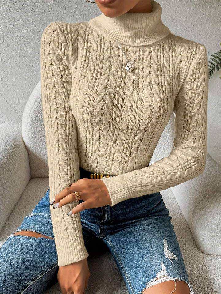 Plain Cable Knit Sweater for Women - Amara-Beige-S-The Livary