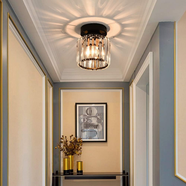 Modern Crystal Ceiling Light - CrystalGlow-Black-Square-The Livary