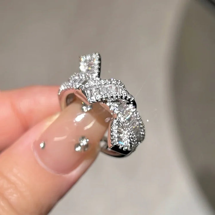 Adjustable Diamond Knot Ring - Serena-Silver-The Livary