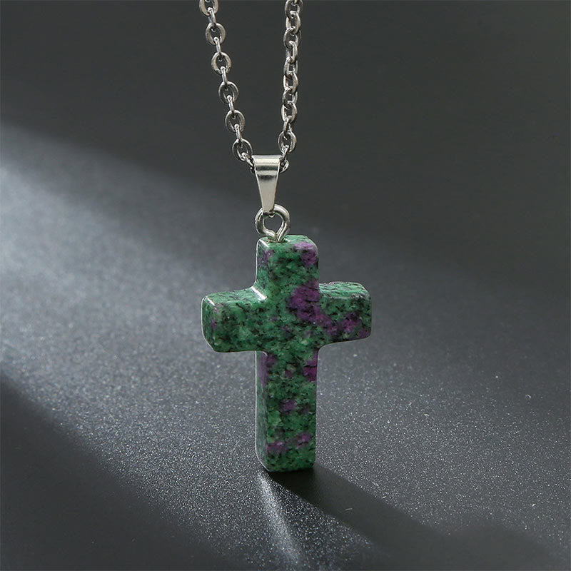 Necklace with Cross of Natural Gemstones - Seraphina-Zoisiet-The Livary