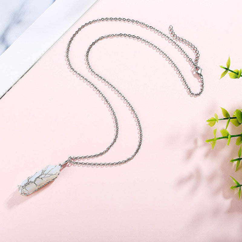 Stylish Crystal with Tree of Life Gemstone Necklace - Elara-Green Aventurine-The Livary