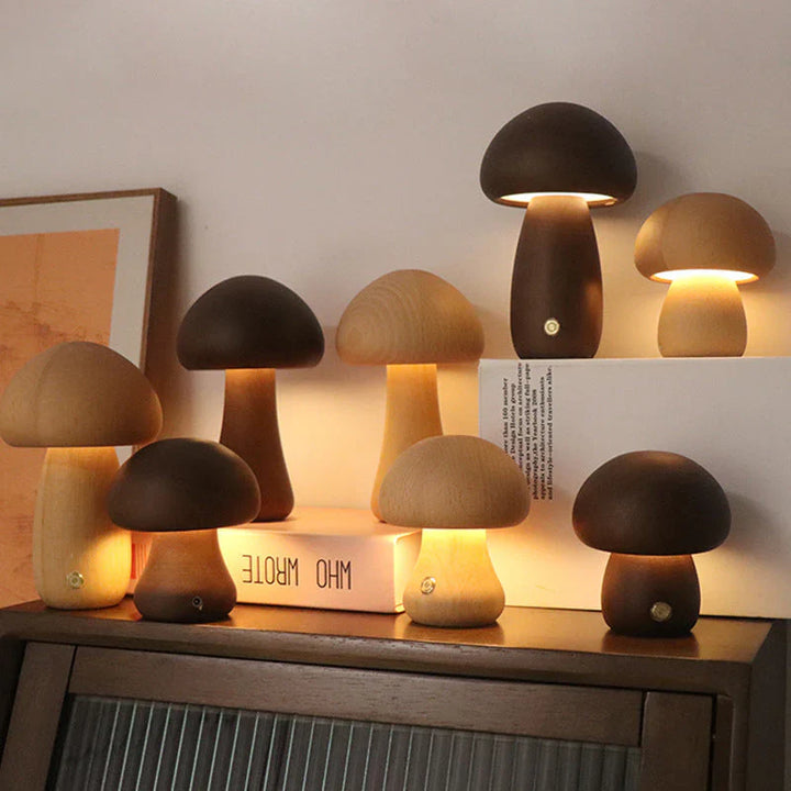 Wooden Mushroom LED Night Light - GlowShroom-A-walnut color-The Livary