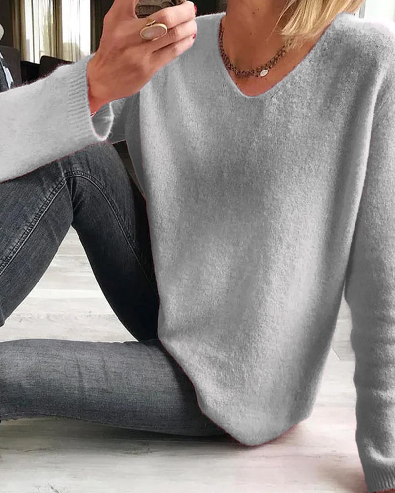 Casual Plain Women's Sweater - Sophie-Grey-S-The Livary