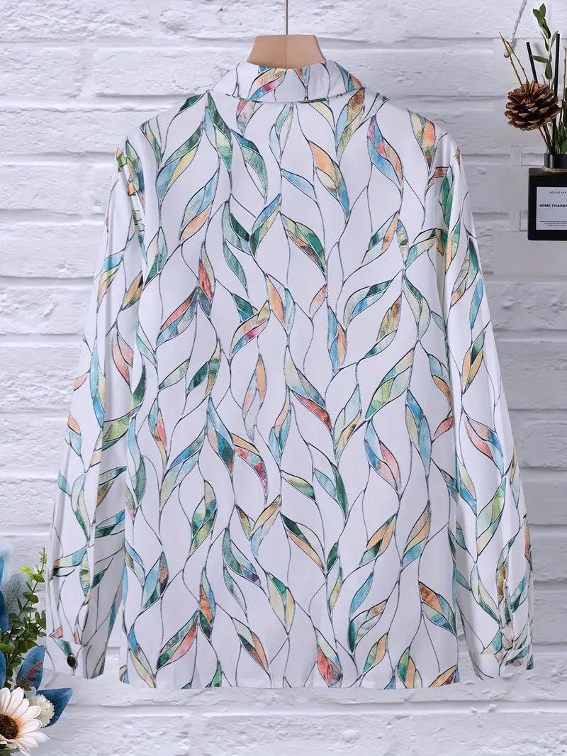 Trendy women's blouse with abstract pattern and button placket – Marlene-White-XS-The Livary