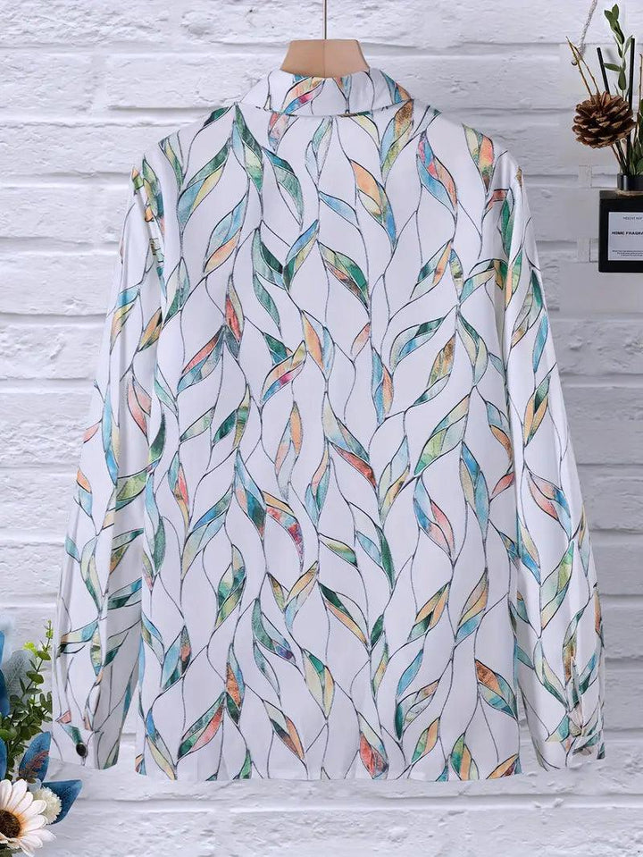 Trendy women's blouse with abstract pattern and button placket – Marlene-White-XS-The Livary