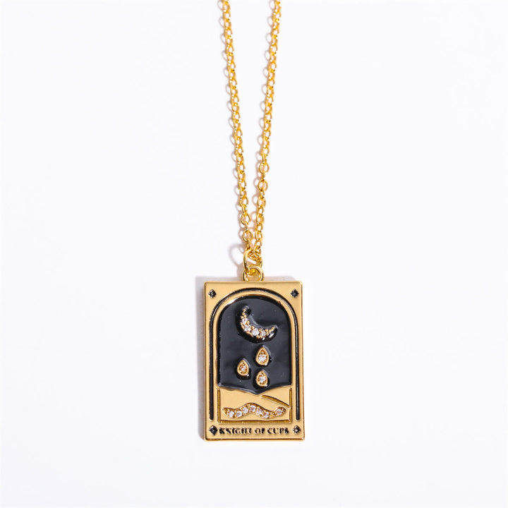 Zirconia Gold-Plated Tarot Drop Pendant Necklace - Amara-Knight of Cups-The Livary