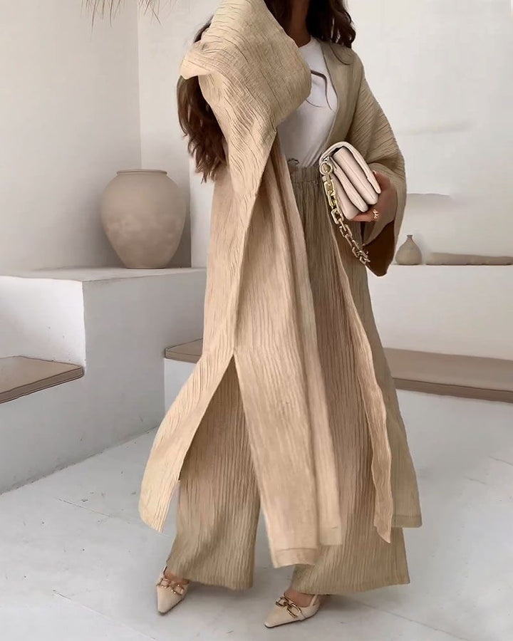 Casual two-piece set for women with vest and trousers – Thalia-Khaki-S-The Livary
