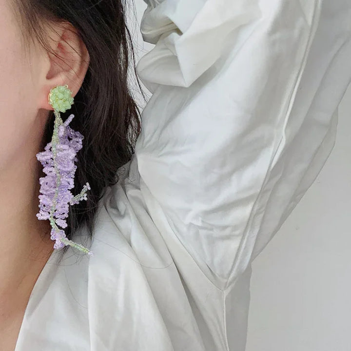 Wisteria Cluster Earrings with Forest Theme - Aurelia-The Livary