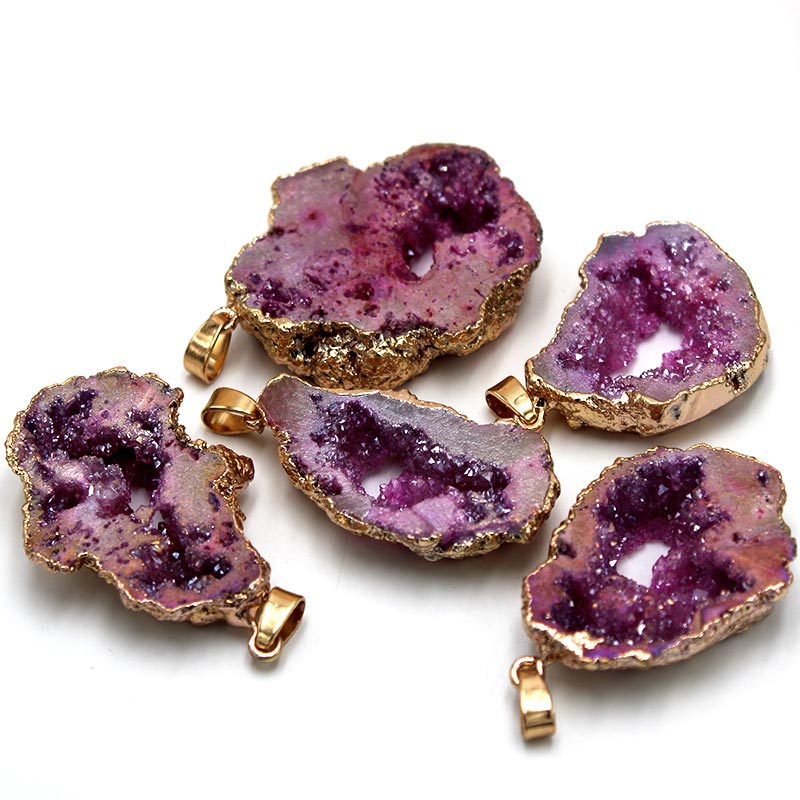 Natural Crystal Geode Pendant - Gaia-Amethyst-The Livary