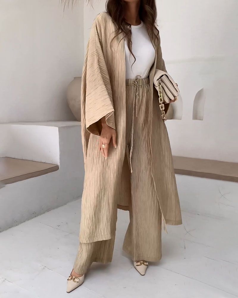 Casual two-piece set for women with vest and trousers – Thalia-Khaki-S-The Livary