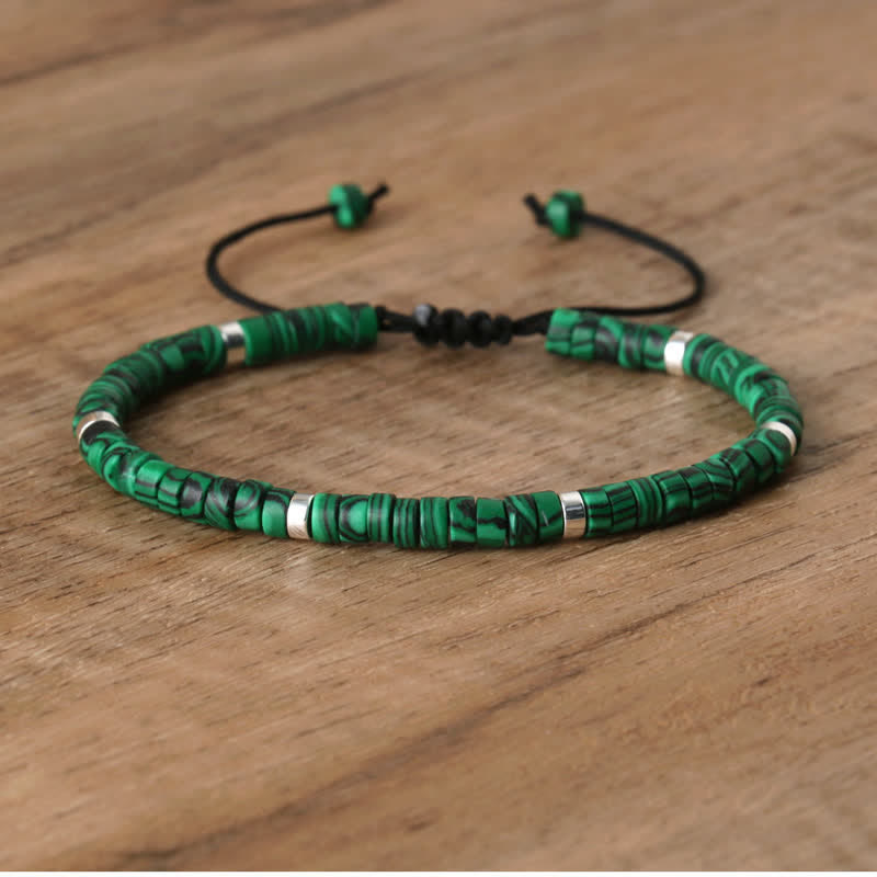 Braided Bracelet with 2.4 mm Natural Stone Rollers - Seraphina-Malachite-The Livary