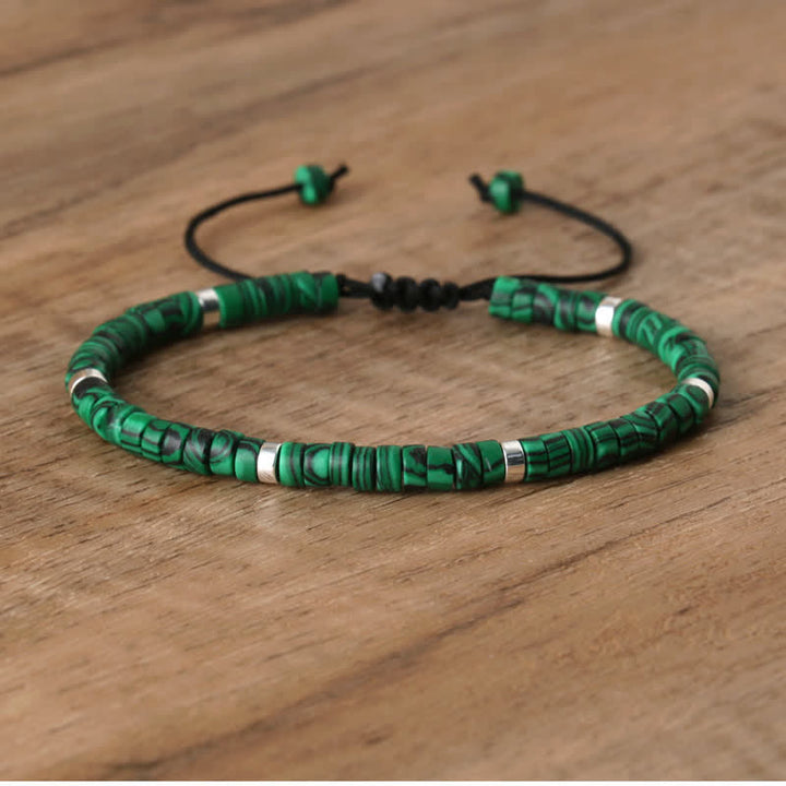 Braided Bracelet with 2.4 mm Natural Stone Rollers - Seraphina-Malachite-The Livary
