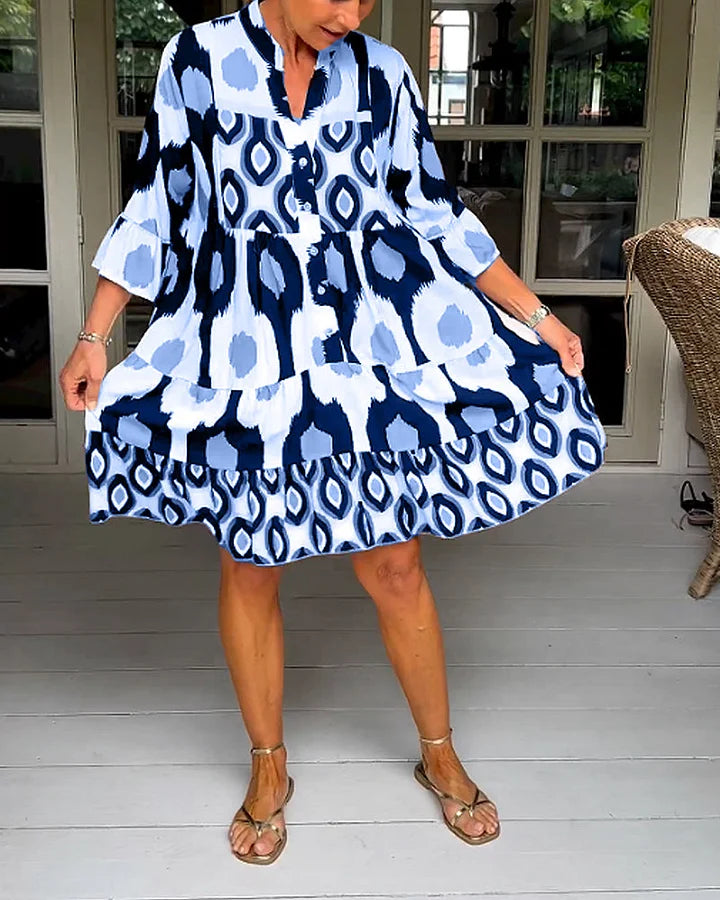 Trendy short-sleeved dress with abstract print & loose fit – Liora-Brown-S-The Livary