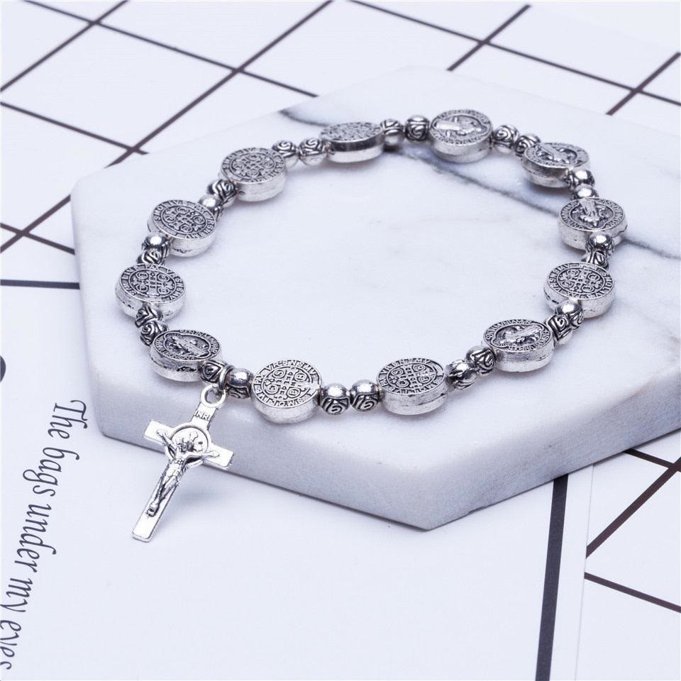 Gold and Silver Coloured Christian Cross Bracelet - Solana-Gold-The Livary