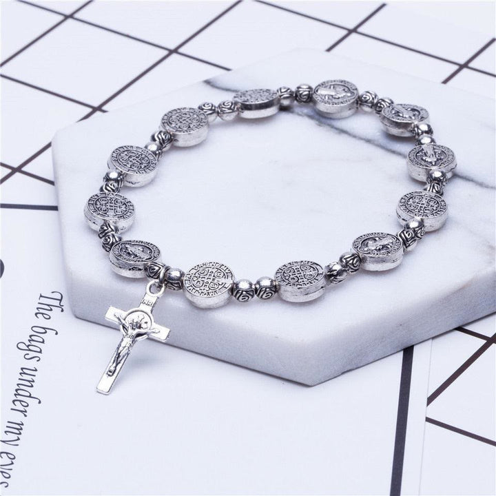 Gold and Silver Coloured Christian Cross Bracelet - Solana-Gold-The Livary