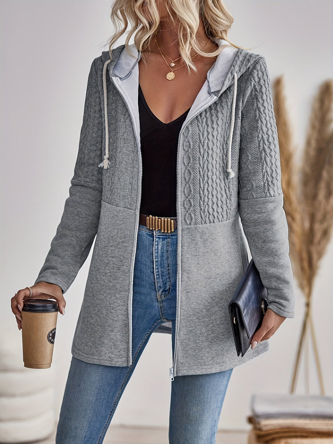 Textured Jacket with Zip and Hood - Isla-S-The Livary