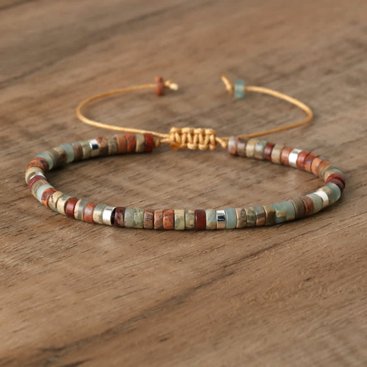 Braided Bracelet with 2.4 mm Natural Stone Rollers - Seraphina-Agalmatolite-The Livary