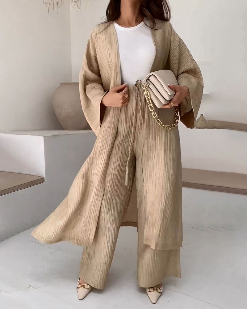 Casual two-piece set for women with vest and trousers – Thalia-Khaki-S-The Livary