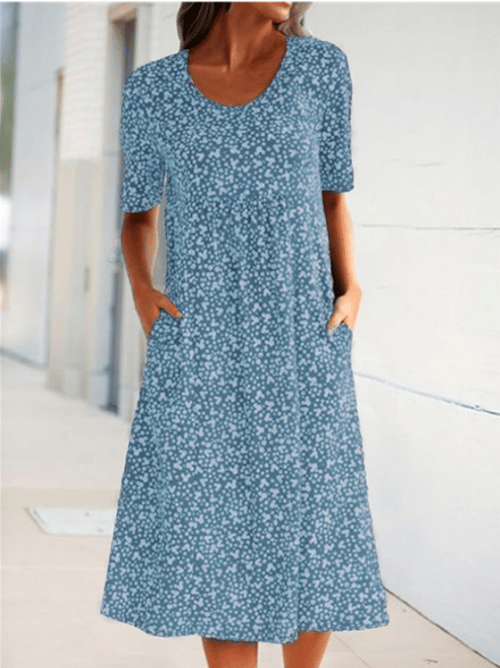 Stylish Floral Print Dress - Eva | The Perfect Light Summer Dress!-Light blue-S-The Livary