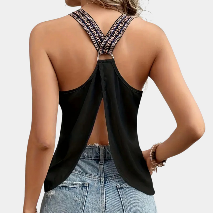 Black Fashionable V-Neck Top for Women - Noa-XS-The Livary